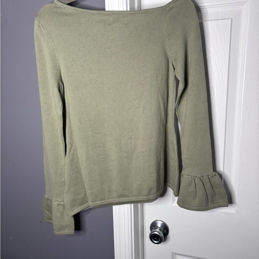 The Drop Olive Green Ribbed Asymmetrical Sweater Ruffle Sleeve Sz S - Picture 5 of 6